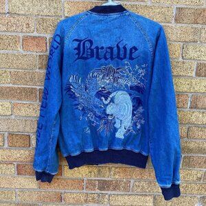 RARE Embroidered Diesel GREGG 792 Brave New World Reversible Denim Jacket